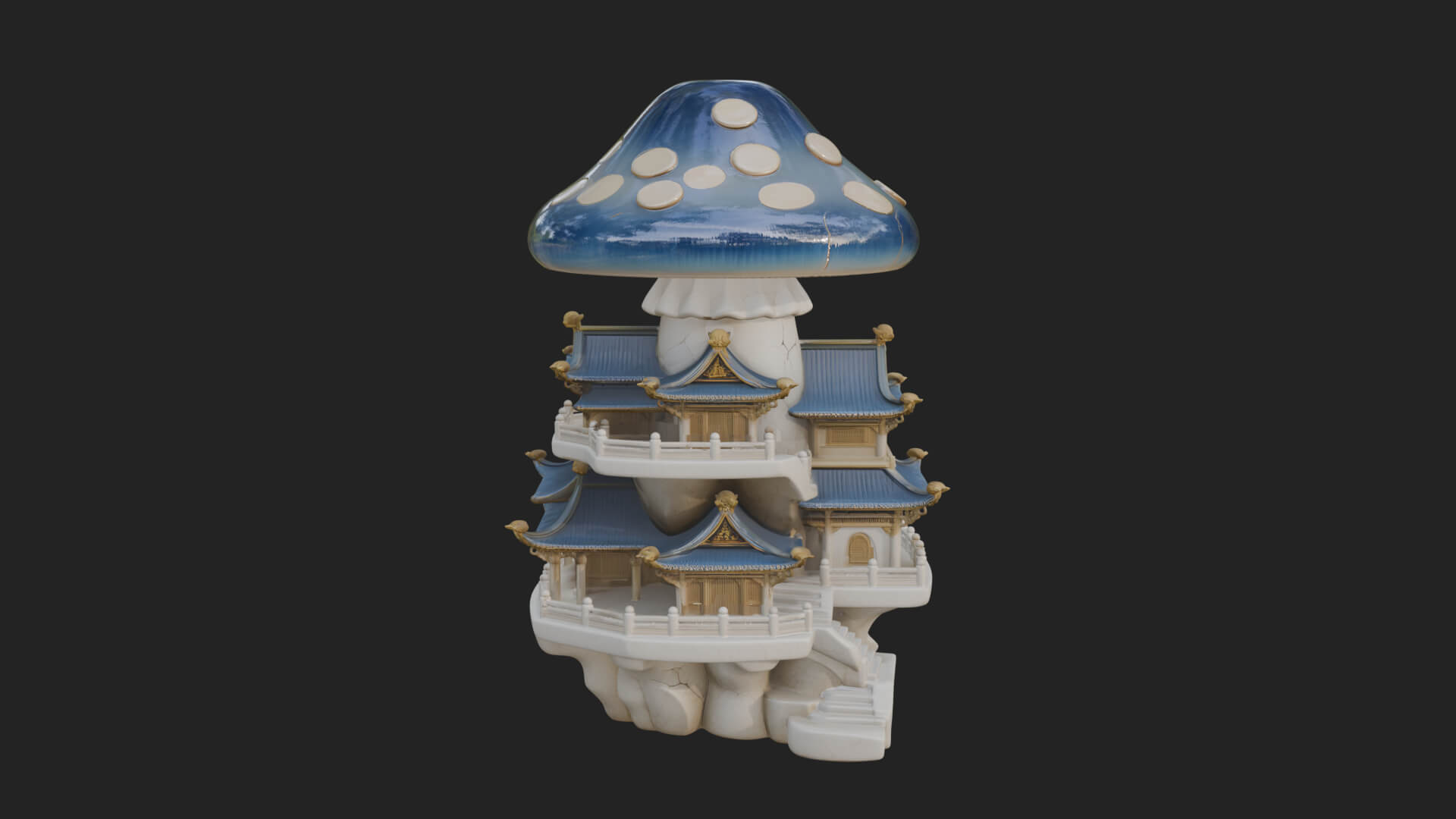 Mushroom Cap Pagoda Tower Design 4 3D Print Model 3D Model