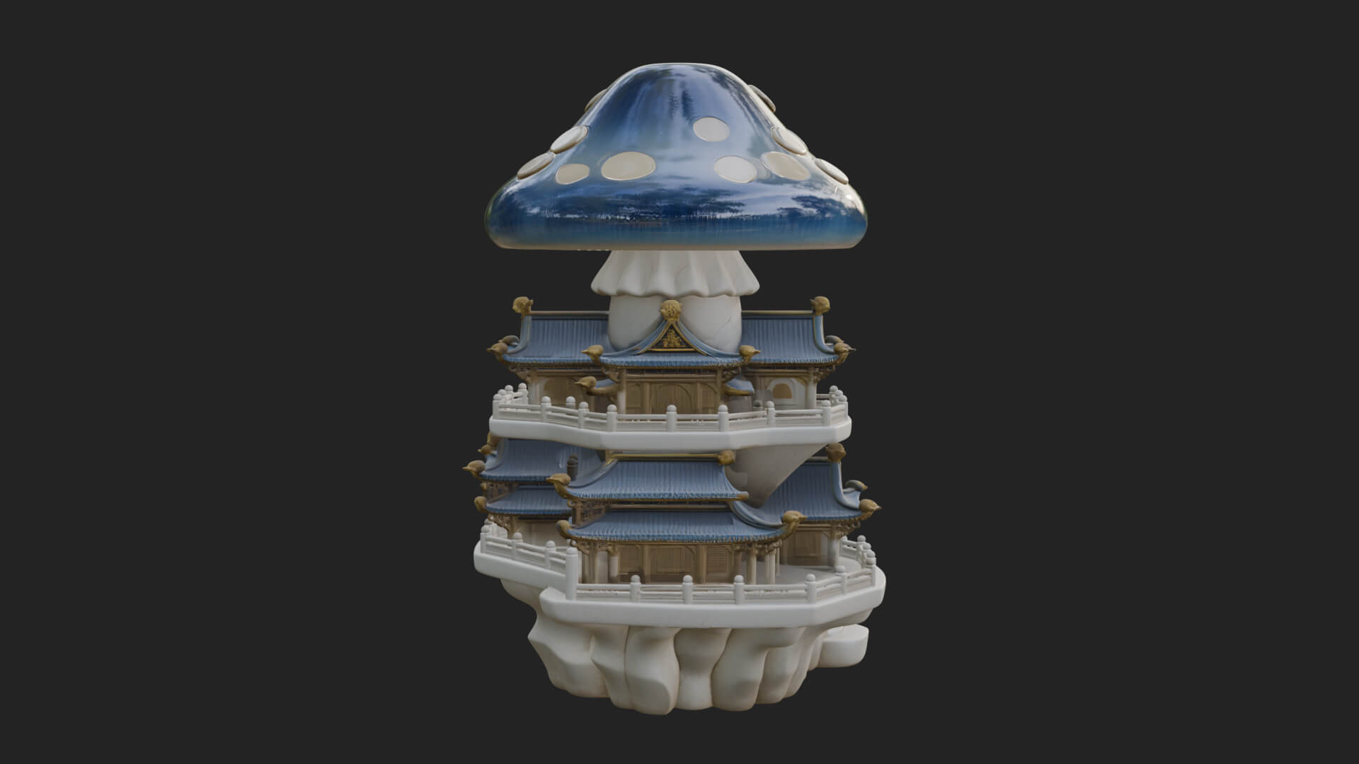 Mushroom Cap Pagoda Tower Design 4 3D Print Model 3D Model