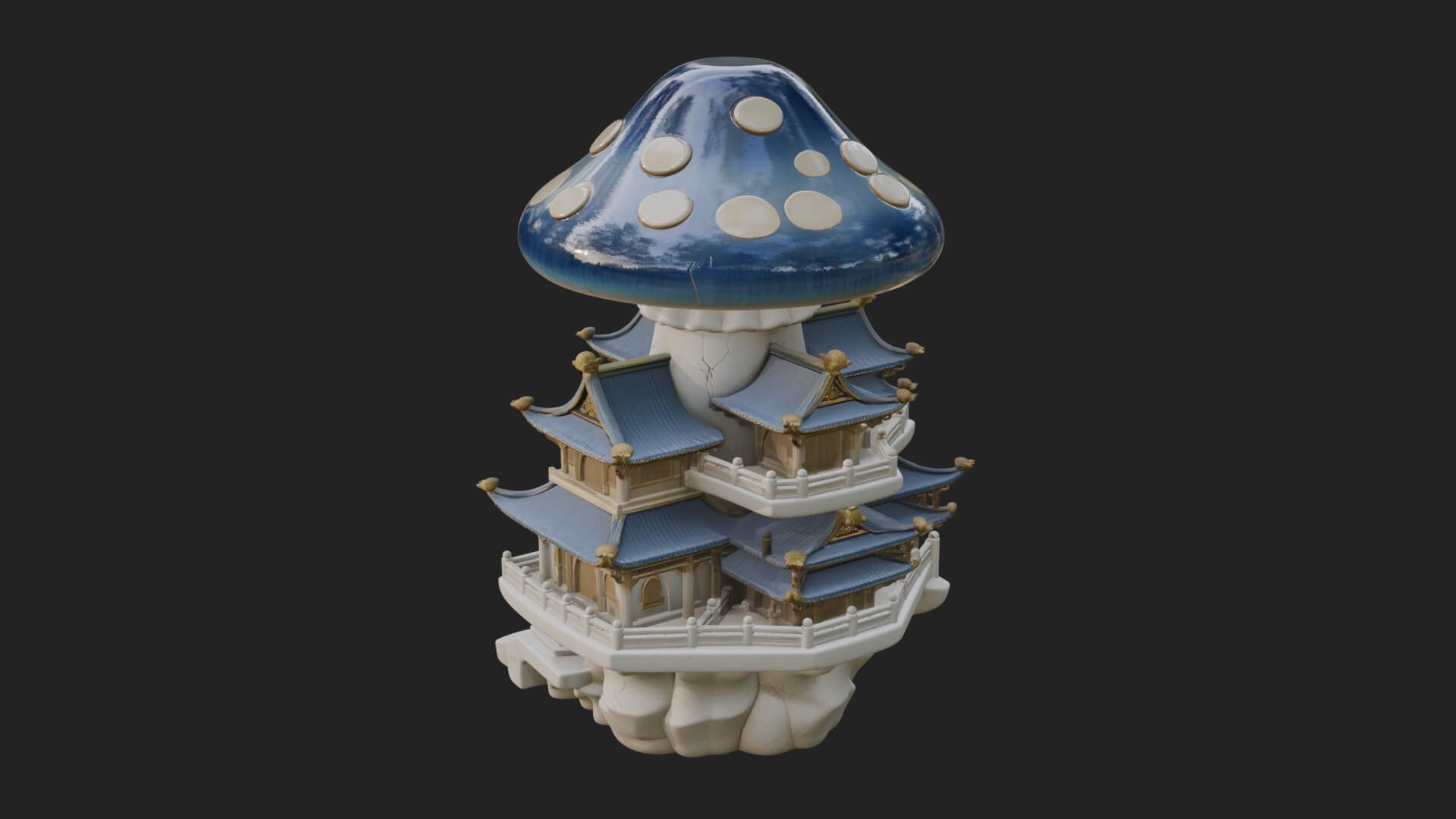 Mushroom Cap Pagoda Tower Design 4 3D Print Model 3D Model