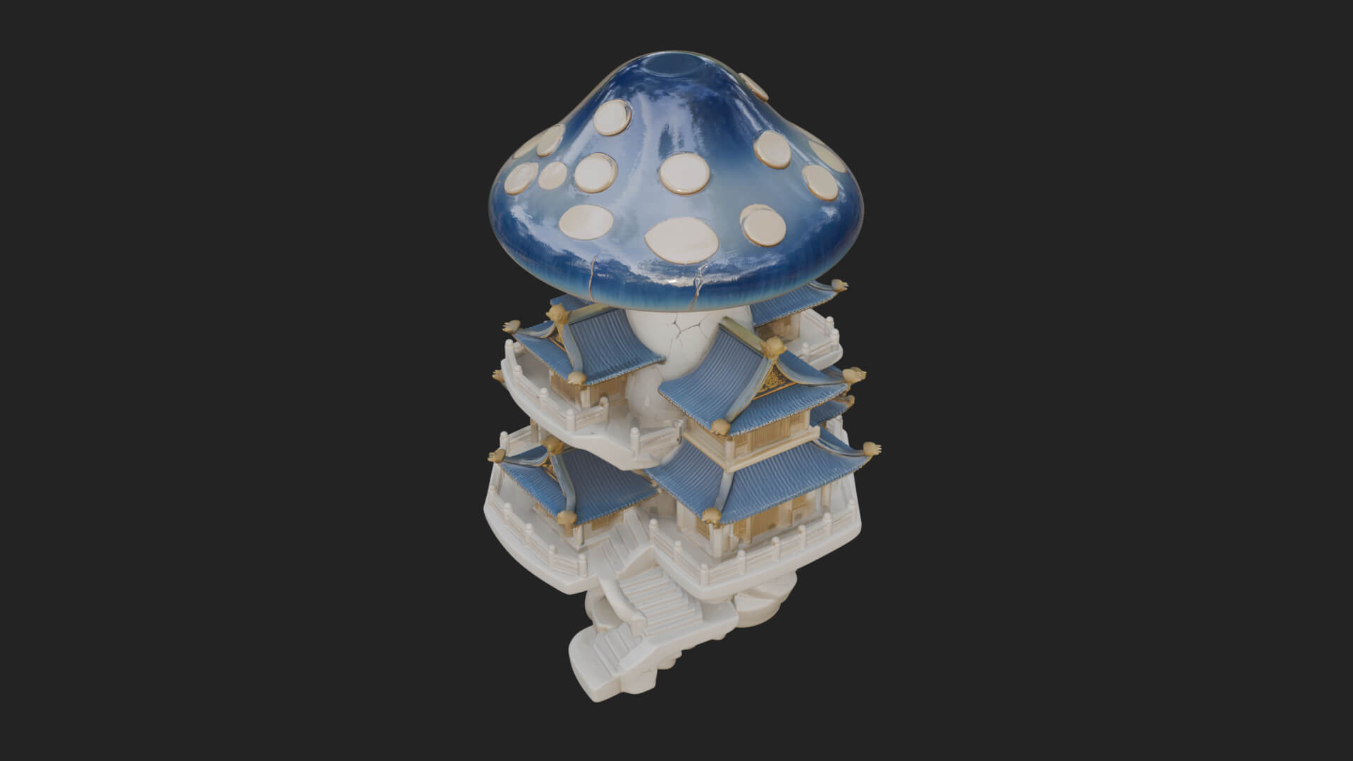 Mushroom Cap Pagoda Tower Design 4 3D Print Model 3D Model