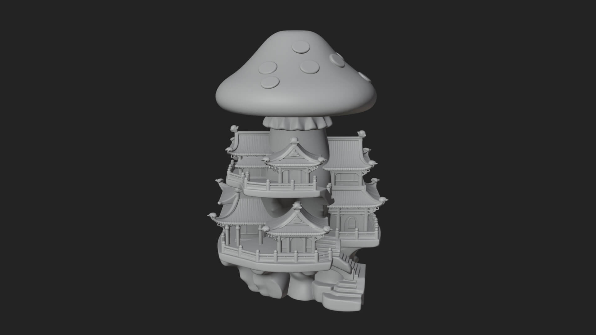 Mushroom Cap Pagoda Tower Design 4 3D Print Model 3D Model