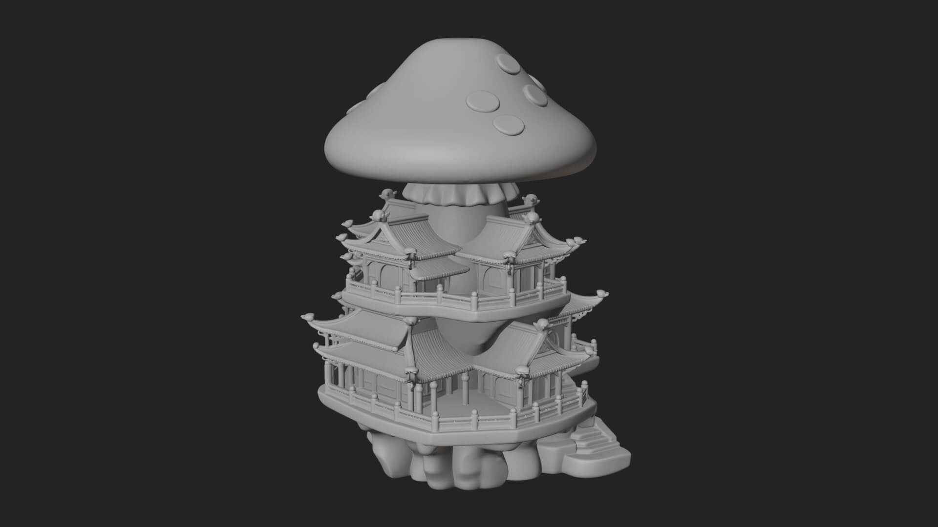 Mushroom Cap Pagoda Tower Design 4 3D Print Model 3D Model