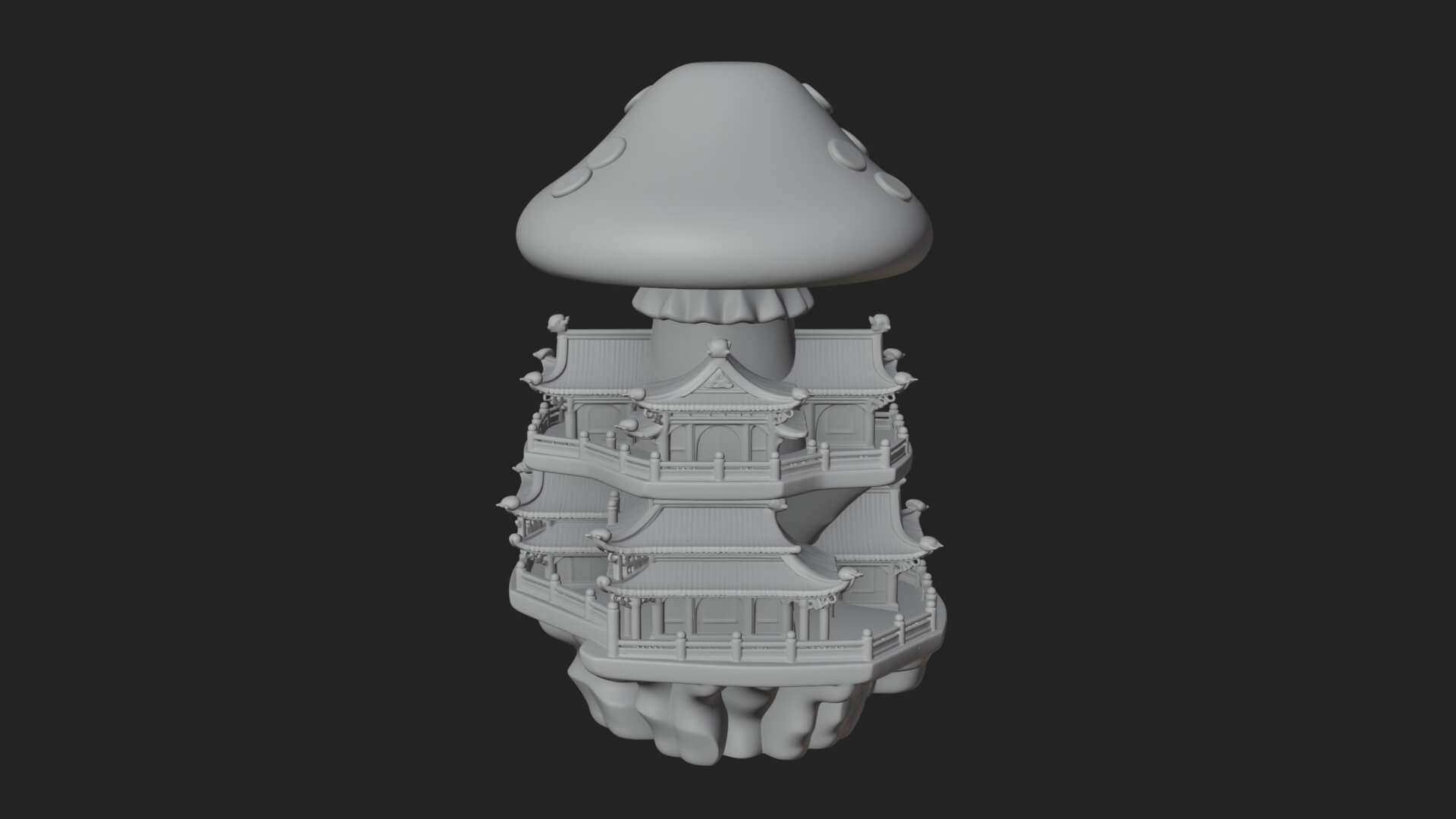 Mushroom Cap Pagoda Tower Design 4 3D Print Model 3D Model