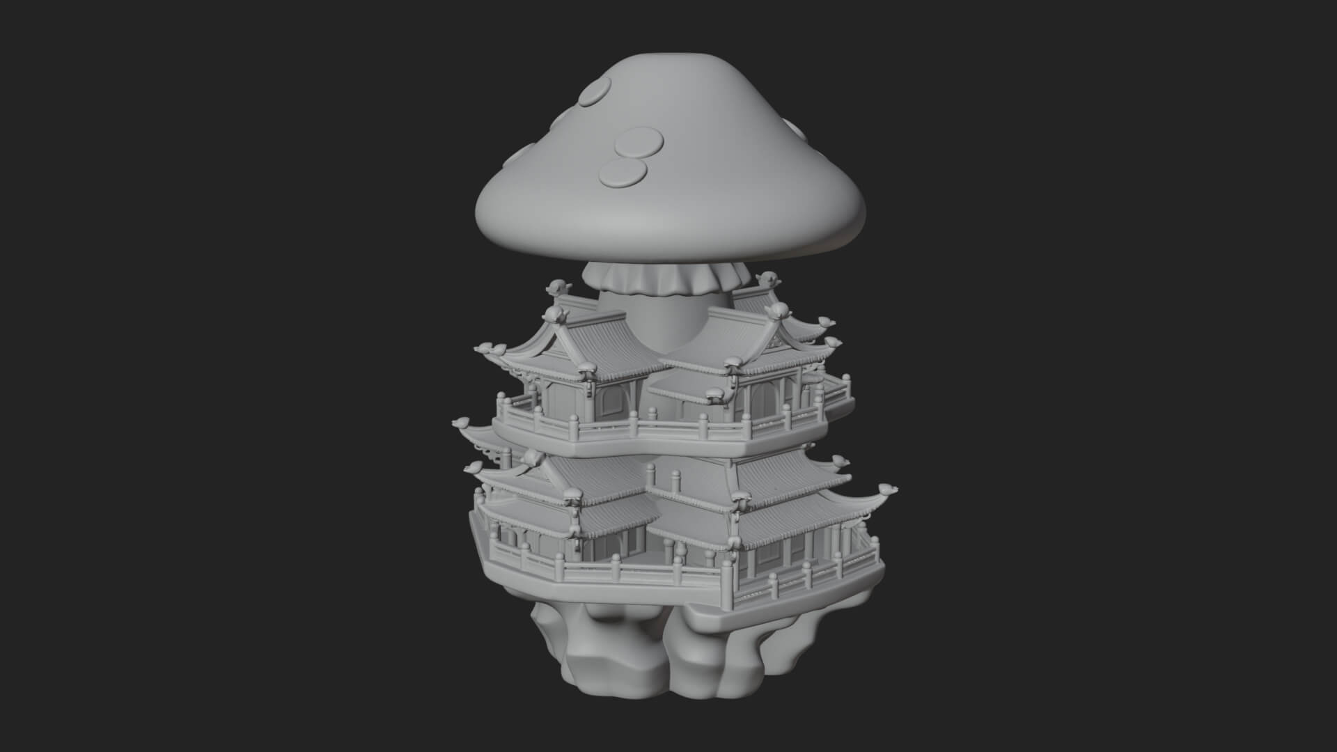 Mushroom Cap Pagoda Tower Design 4 3D Print Model 3D Model