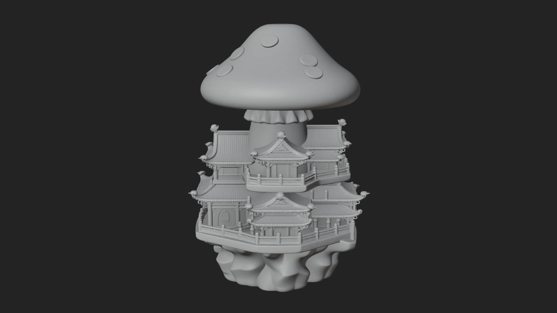 Mushroom Cap Pagoda Tower Design 4 3D Print Model 3D Model