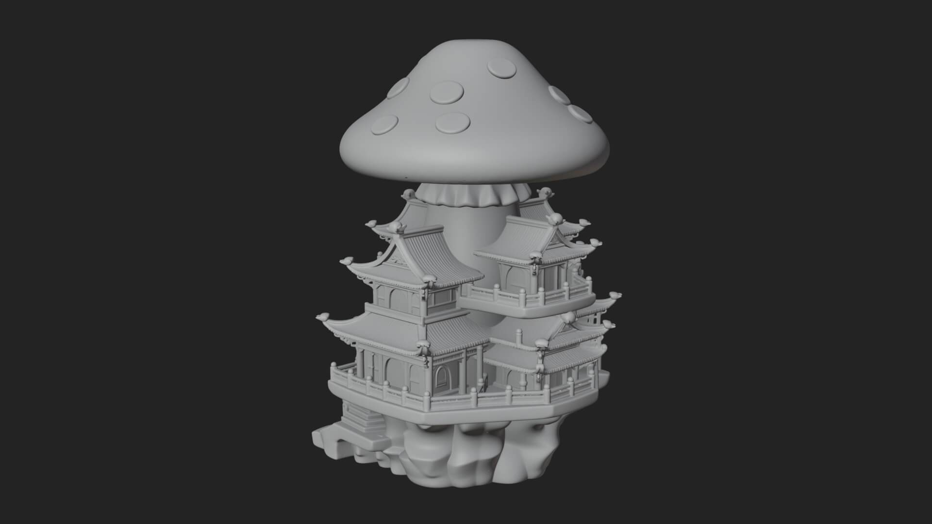 Mushroom Cap Pagoda Tower Design 4 3D Print Model 3D Model