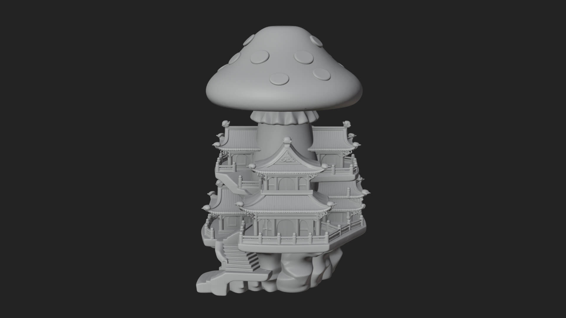 Mushroom Cap Pagoda Tower Design 4 3D Print Model 3D Model