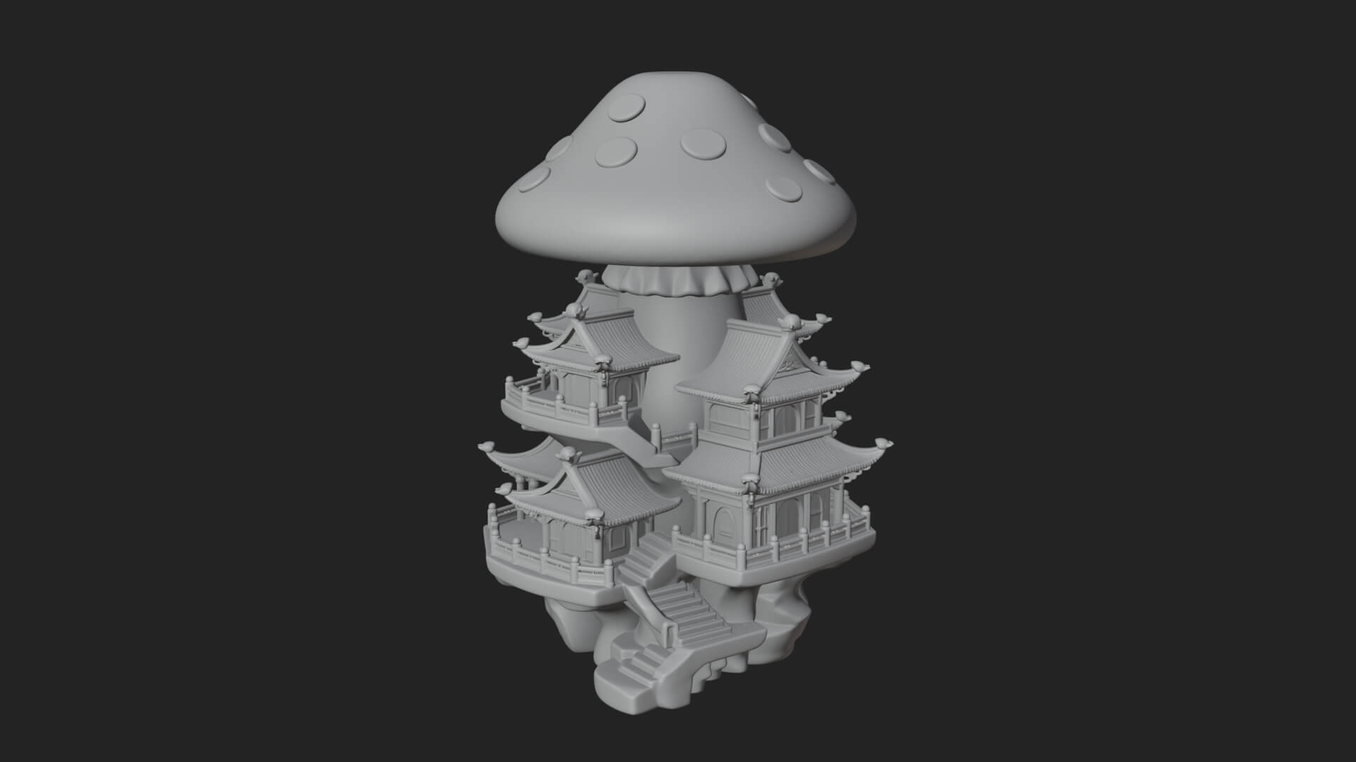 Mushroom Cap Pagoda Tower Design 4 3D Print Model 3D Model