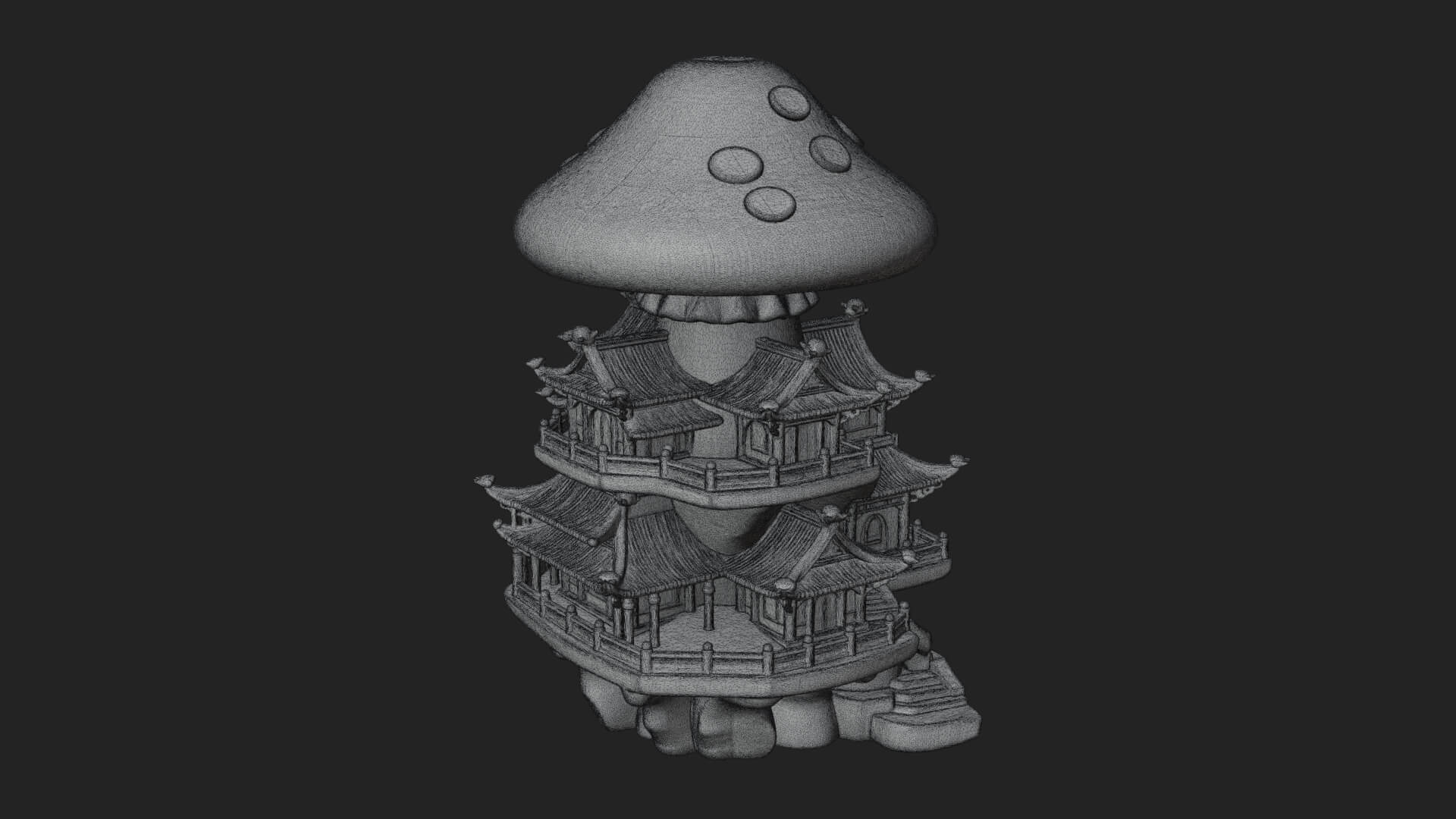 Mushroom Cap Pagoda Tower Design 4 3D Print Model 3D Model