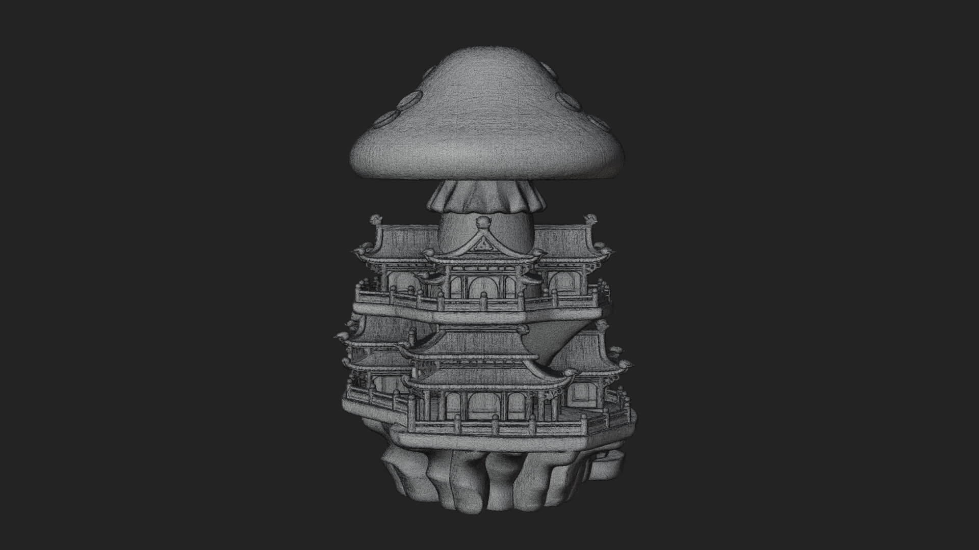 Mushroom Cap Pagoda Tower Design 4 3D Print Model 3D Model
