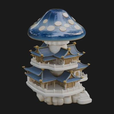 Mushroom Cap Pagoda Tower Design 4 3D Print Model