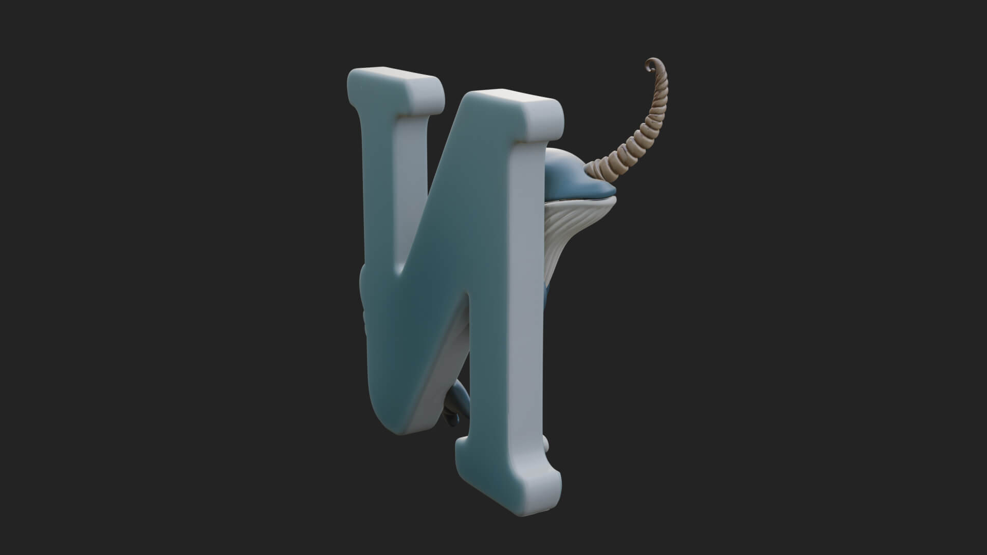 Narwhal Letter N Statue Design 1 3D Print Model 3D Model