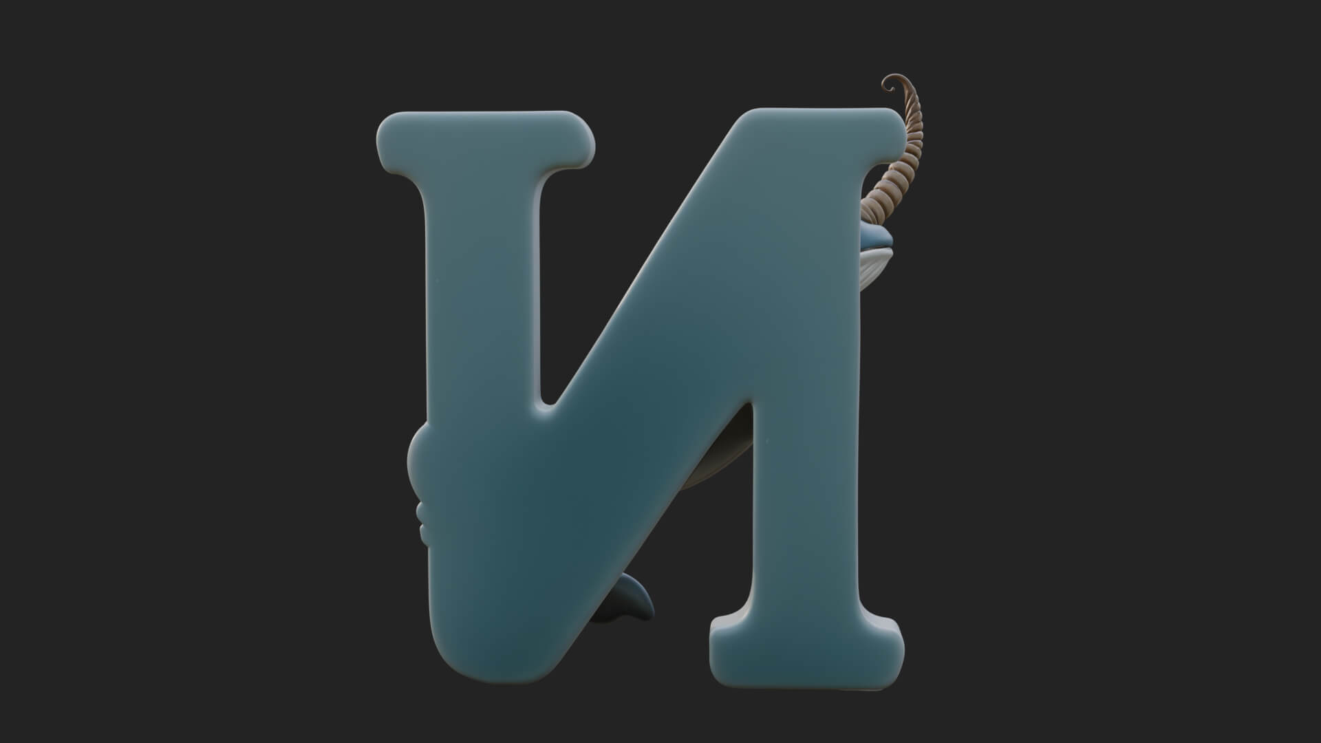 Narwhal Letter N Statue Design 1 3D Print Model 3D Model