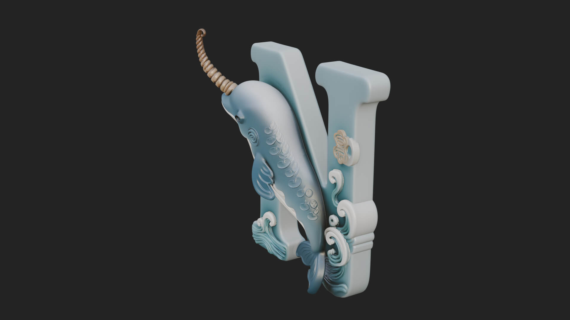 Narwhal Letter N Statue Design 1 3D Print Model 3D Model