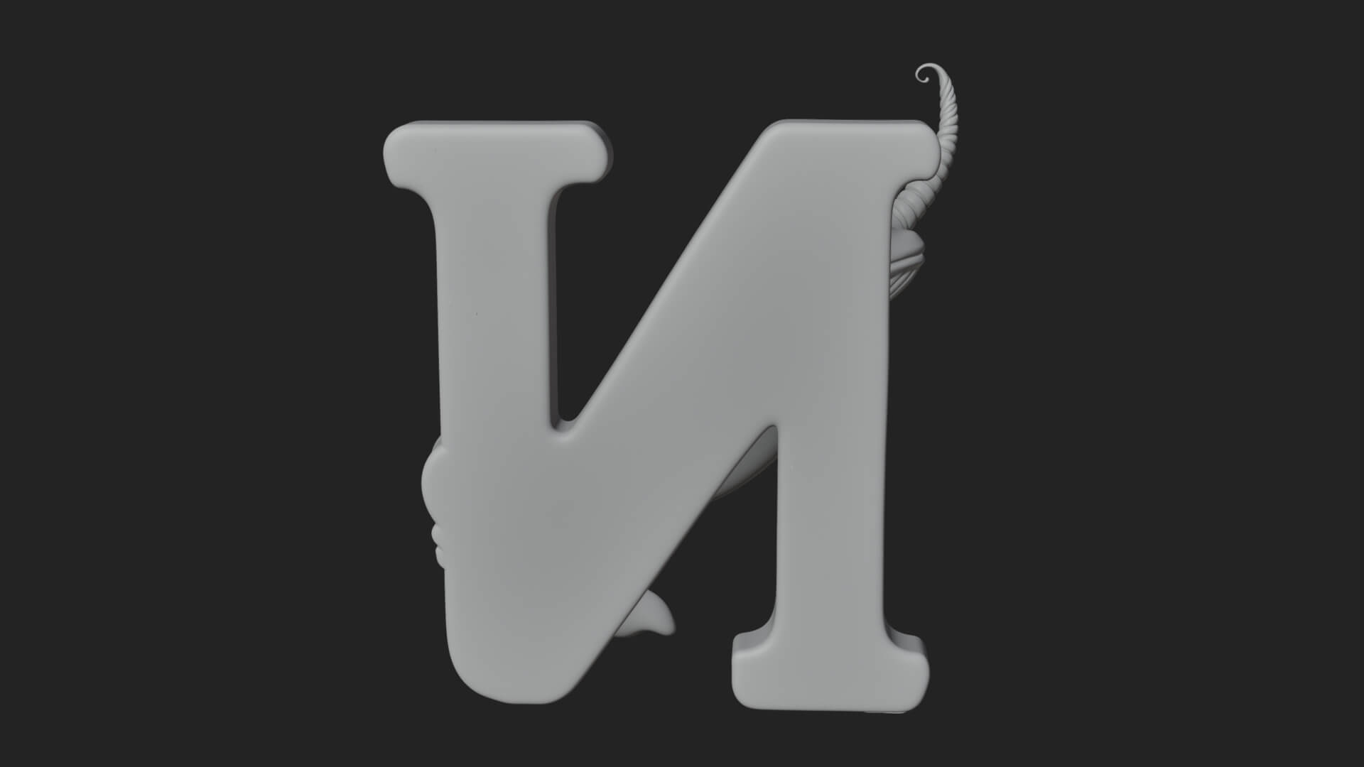 Narwhal Letter N Statue Design 1 3D Print Model 3D Model