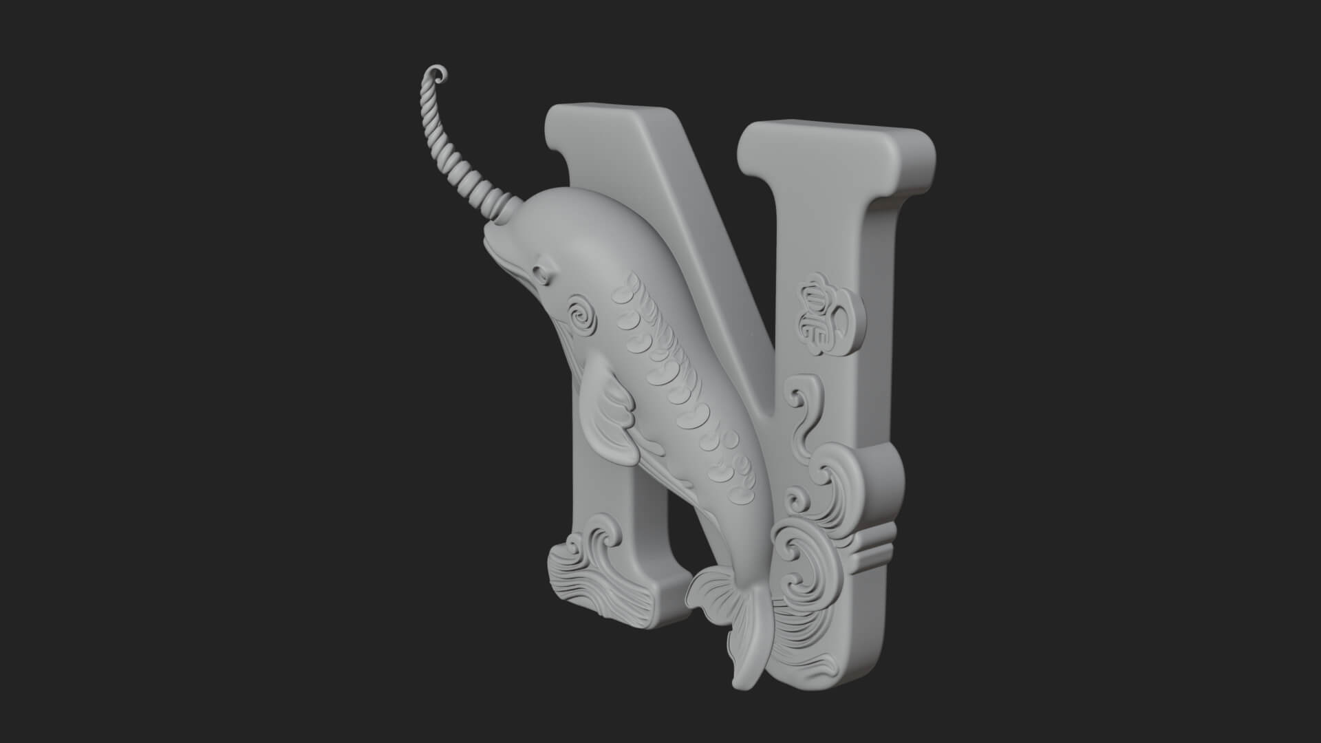 Narwhal Letter N Statue Design 1 3D Print Model 3D Model
