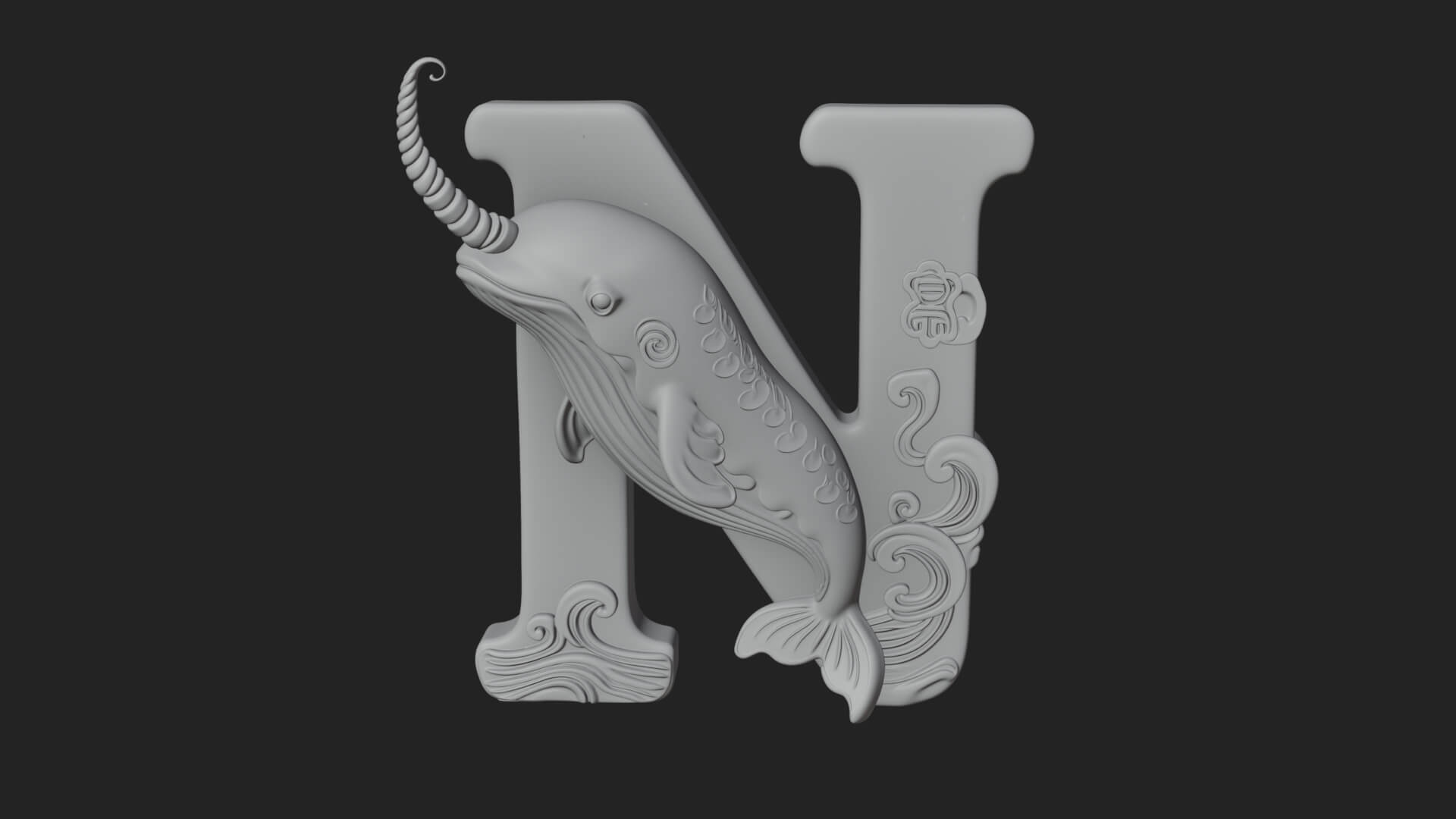 Narwhal Letter N Statue Design 1 3D Print Model 3D Model