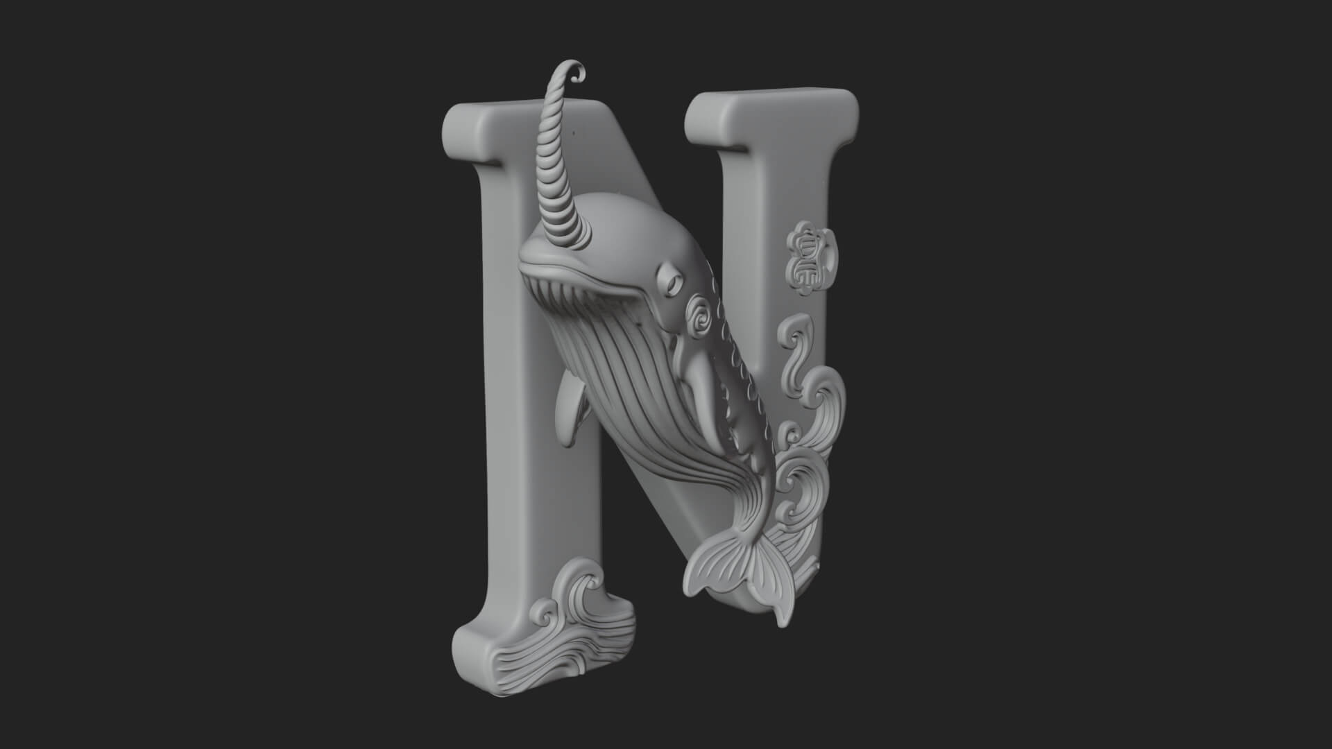Narwhal Letter N Statue Design 1 3D Print Model 3D Model