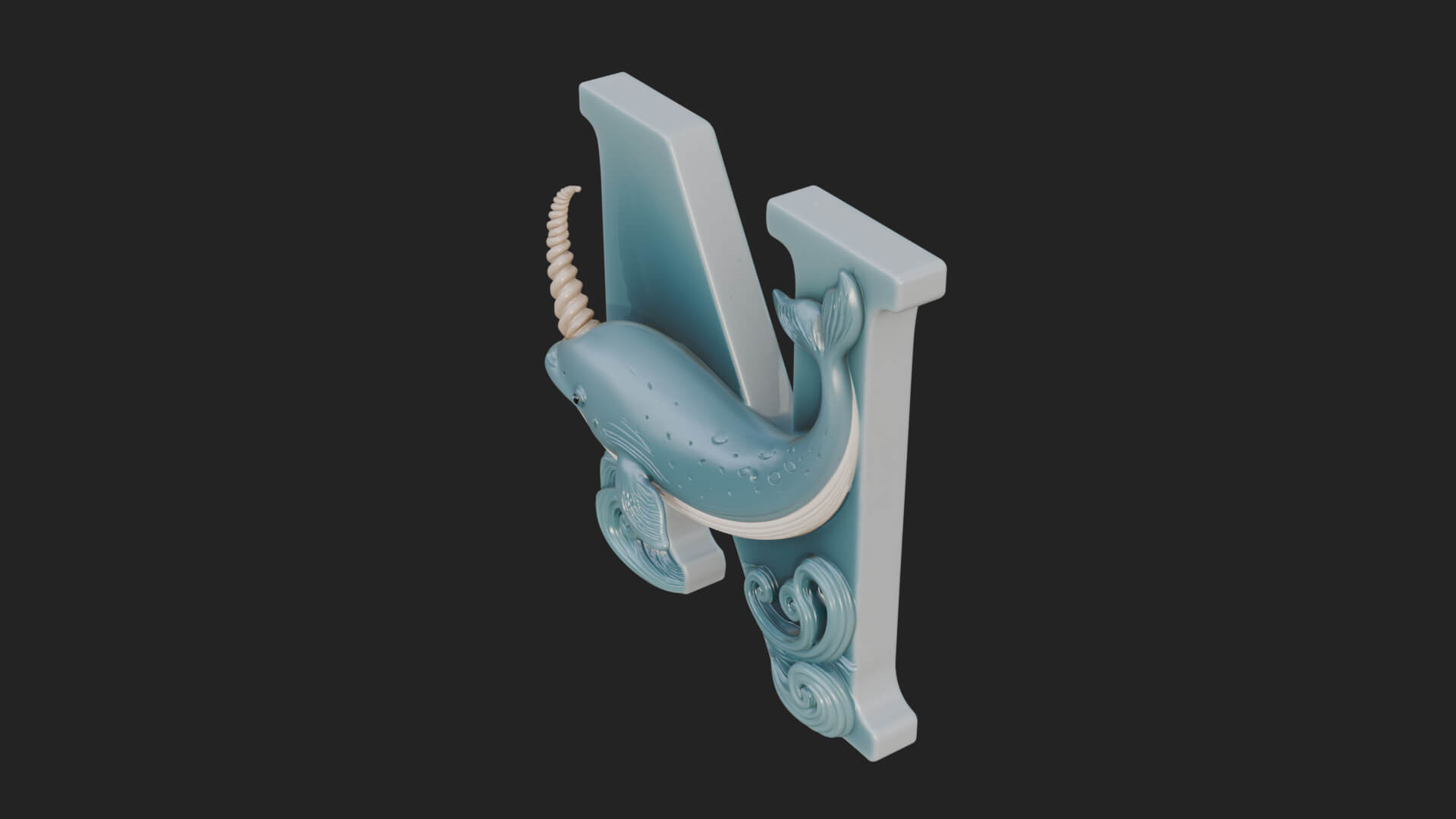 Narwhal Letter N Statue Design 2 3D Print Model 3D Model