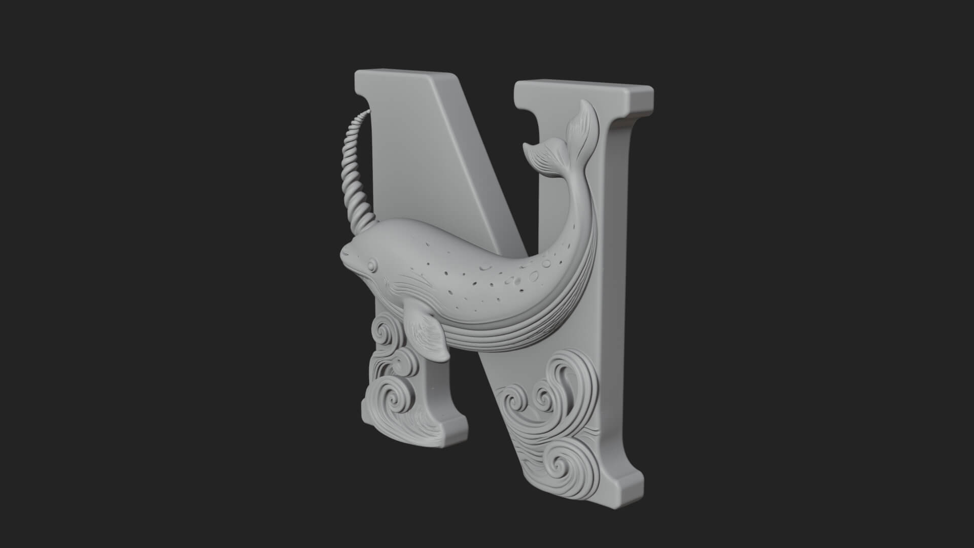 Narwhal Letter N Statue Design 2 3D Print Model 3D Model