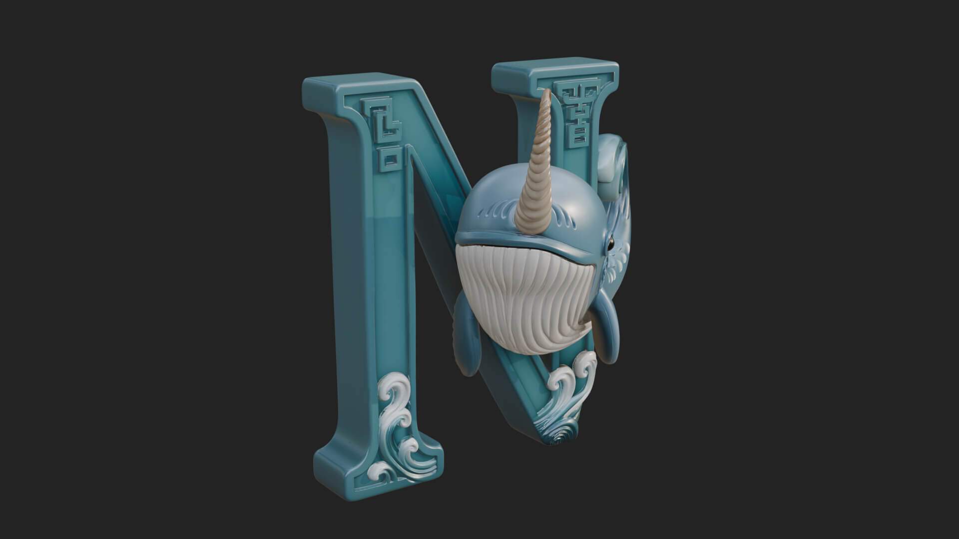Narwhal Letter N Statue Design 3 3D Print Model 3D Model