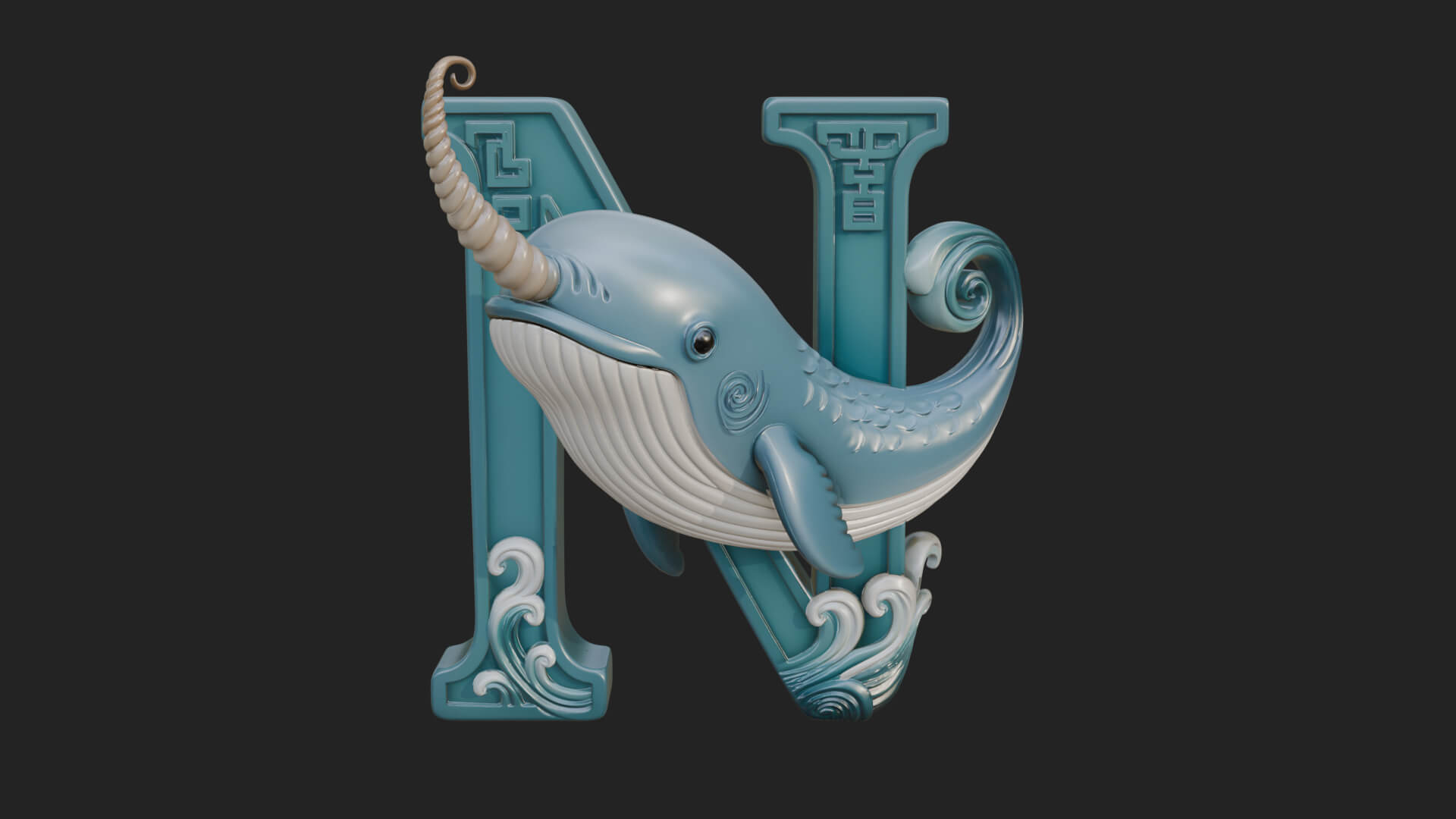 Narwhal Letter N Statue Design 3 3D Print Model 3D Model