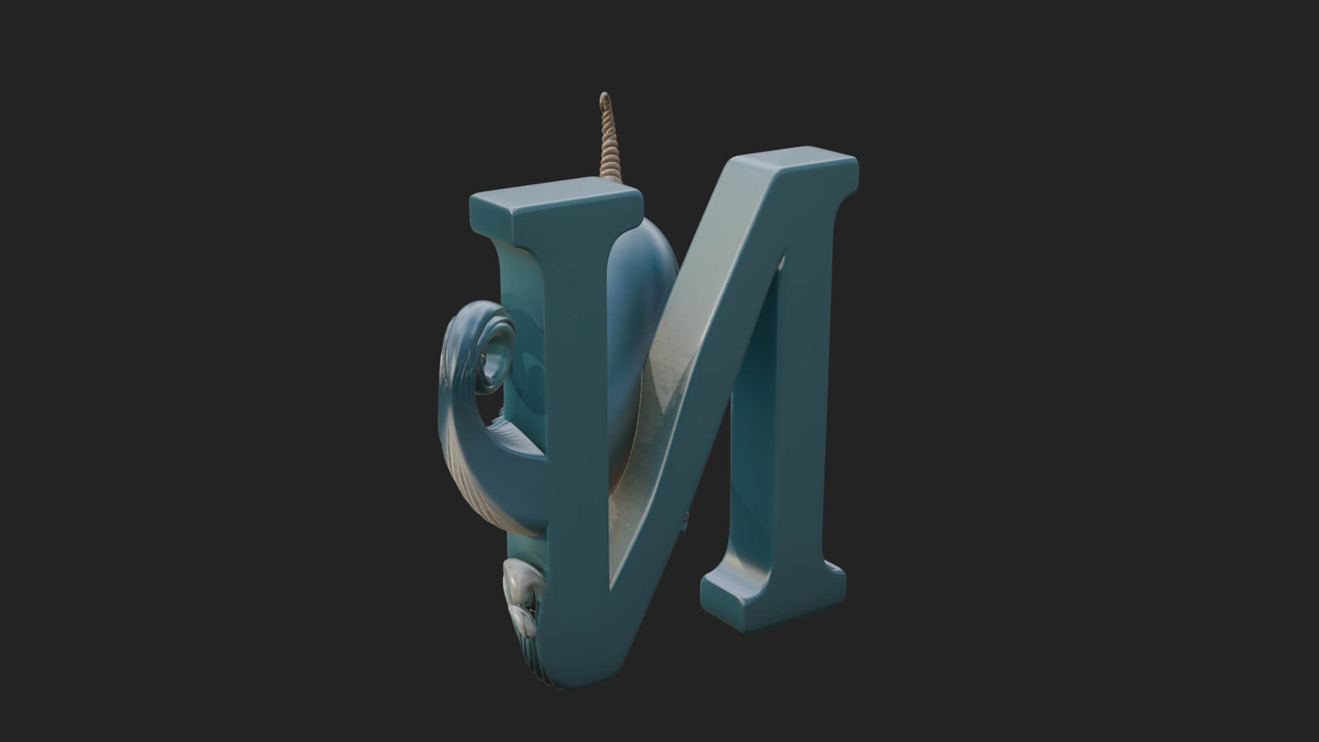 Narwhal Letter N Statue Design 3 3D Print Model 3D Model