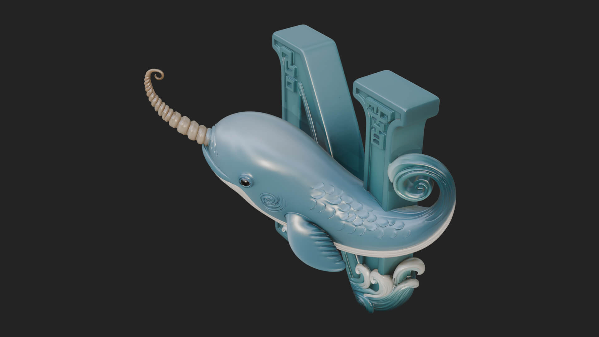 Narwhal Letter N Statue Design 3 3D Print Model 3D Model
