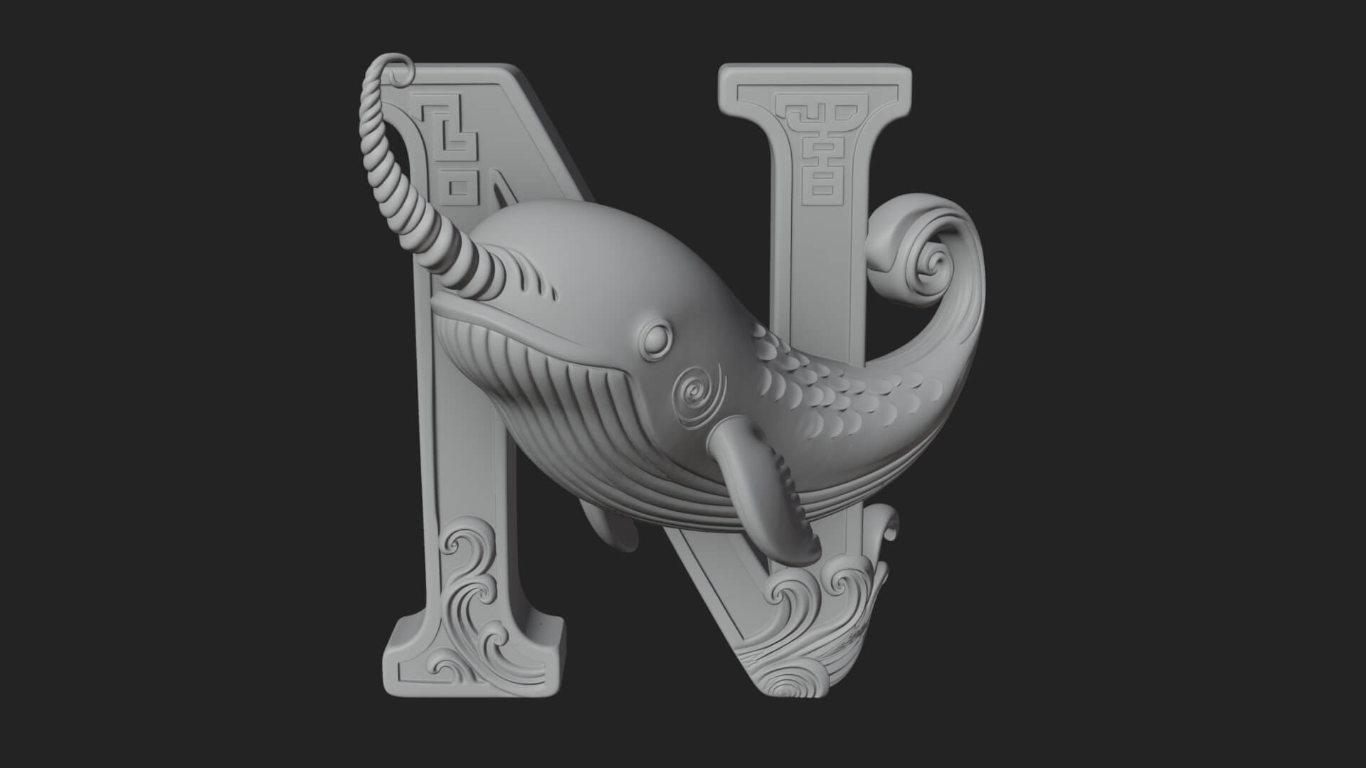 Narwhal Letter N Statue Design 3 3D Print Model 3D Model