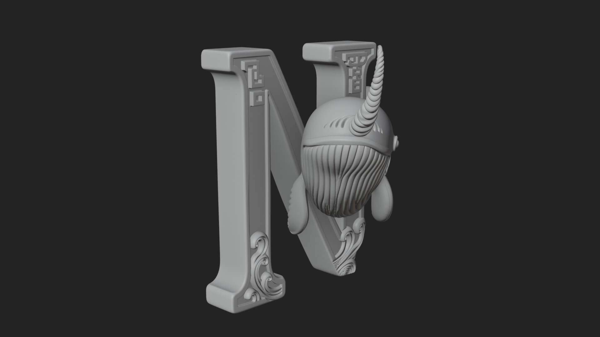 Narwhal Letter N Statue Design 3 3D Print Model 3D Model