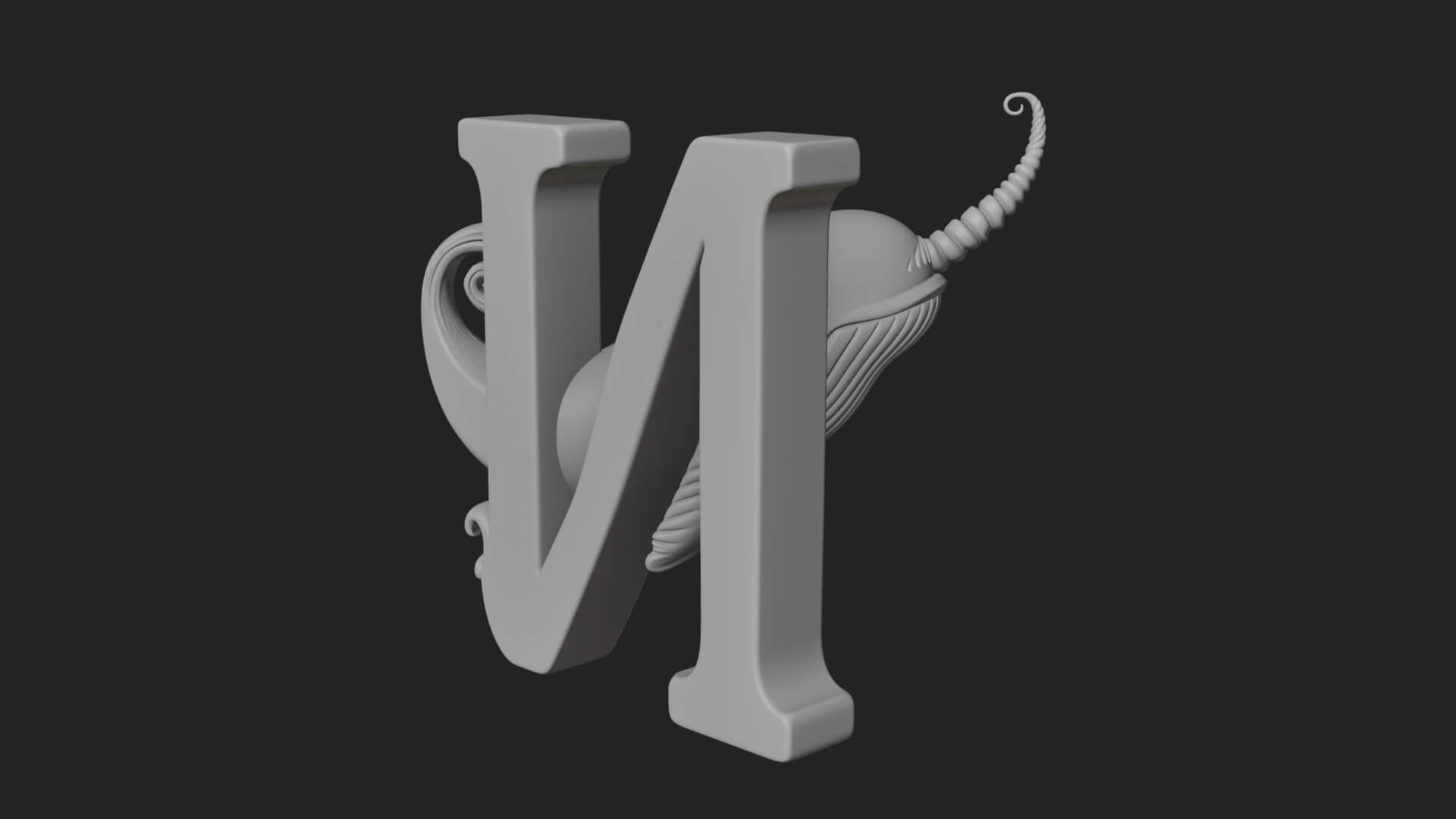 Narwhal Letter N Statue Design 3 3D Print Model 3D Model