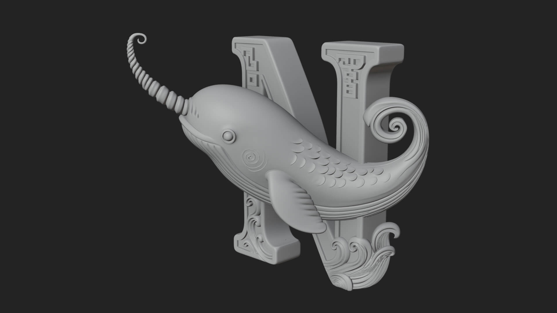 Narwhal Letter N Statue Design 3 3D Print Model 3D Model
