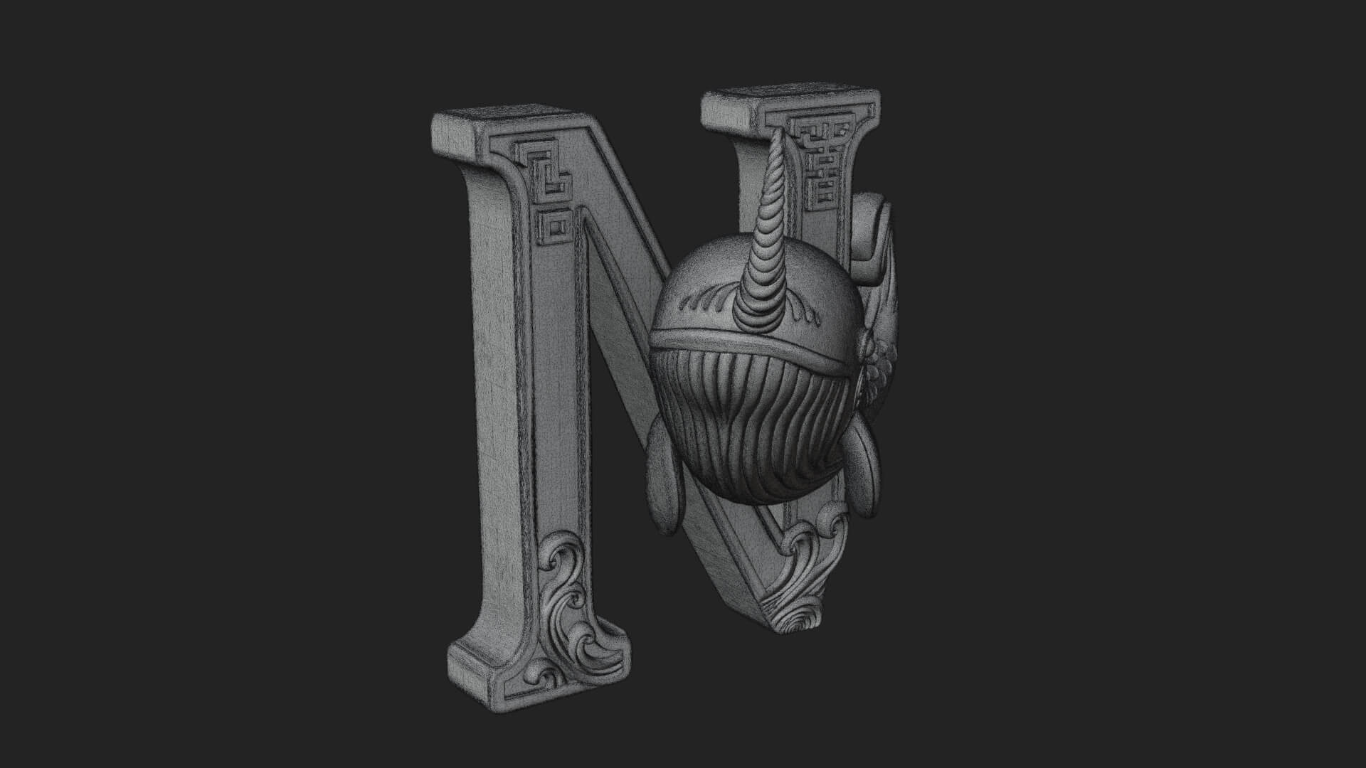 Narwhal Letter N Statue Design 3 3D Print Model 3D Model