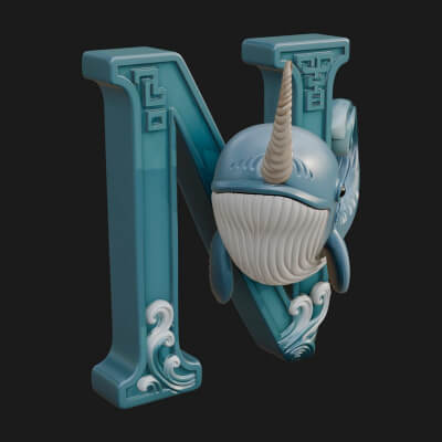 Narwhal Letter N Statue Design 3 3D Print Model