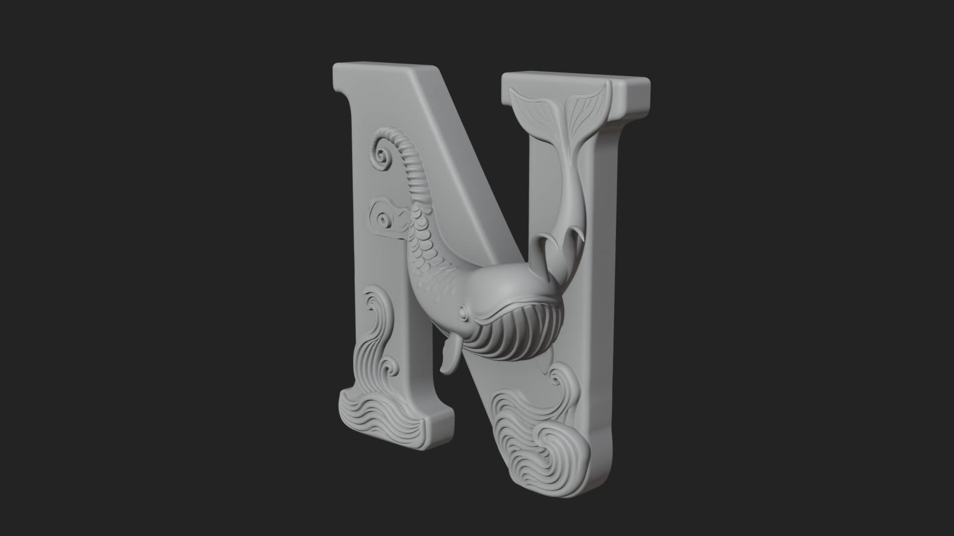 Narwhal Letter N Statue Design 4 3D Print Model 3D Model