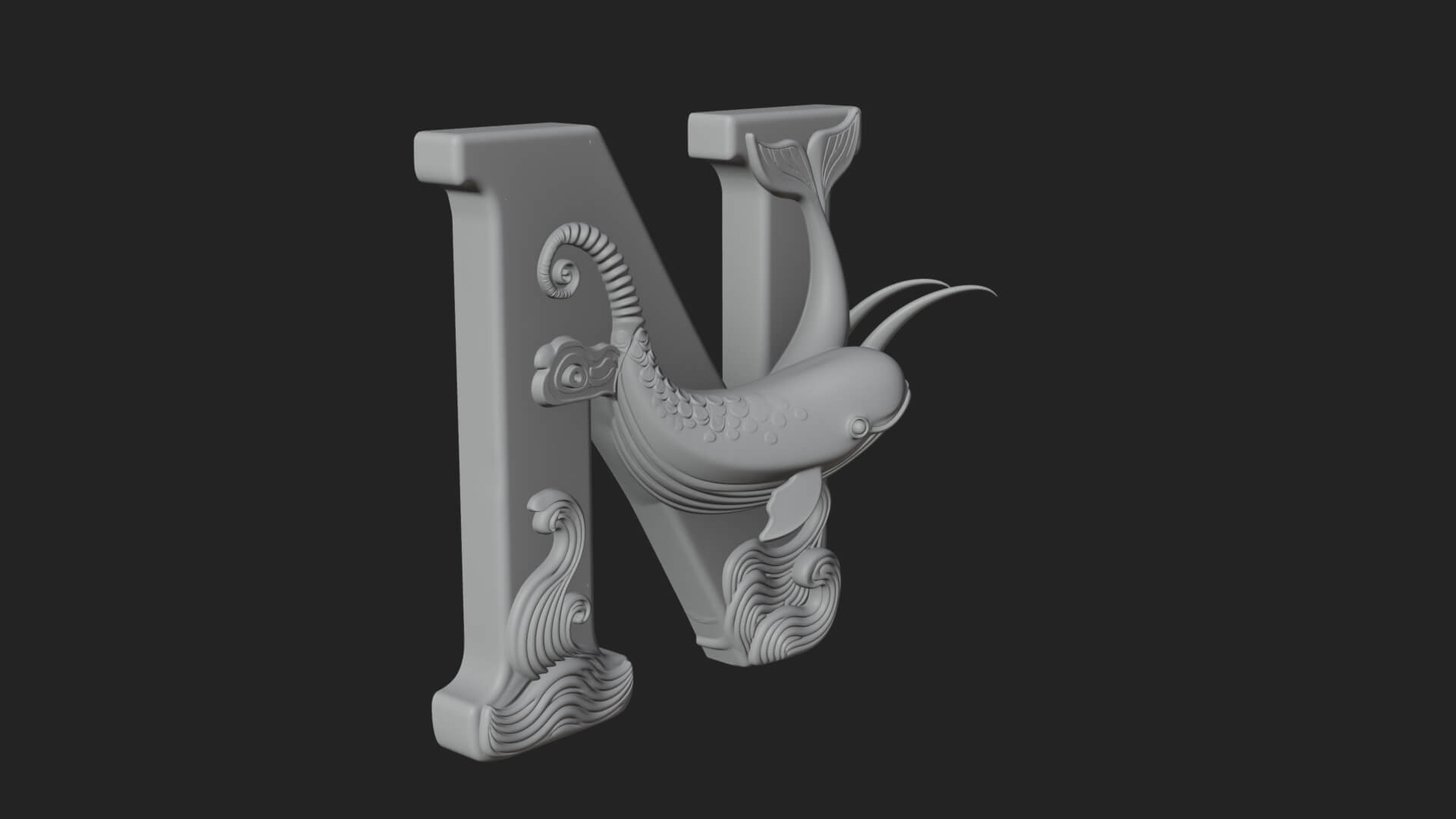 Narwhal Letter N Statue Design 4 3D Print Model 3D Model
