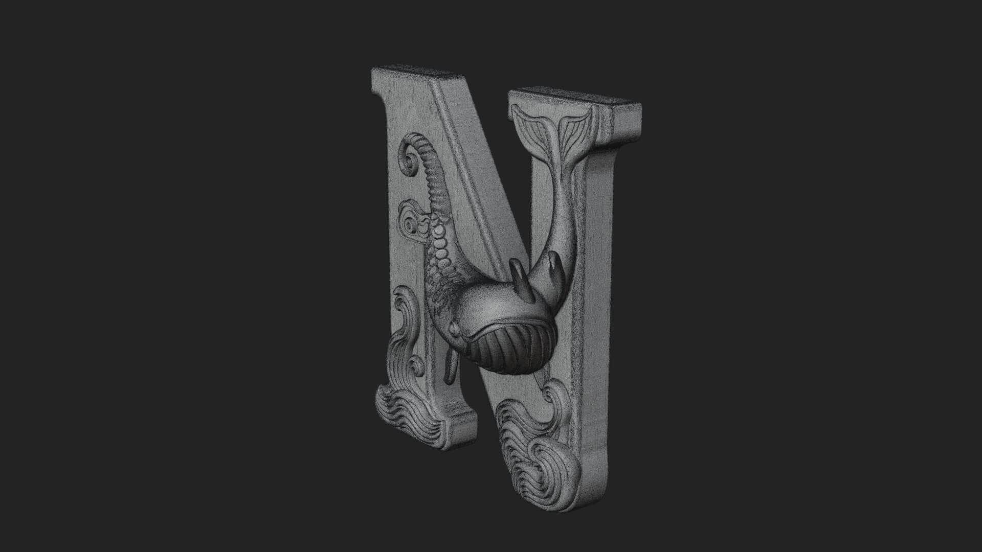 Narwhal Letter N Statue Design 4 3D Print Model 3D Model