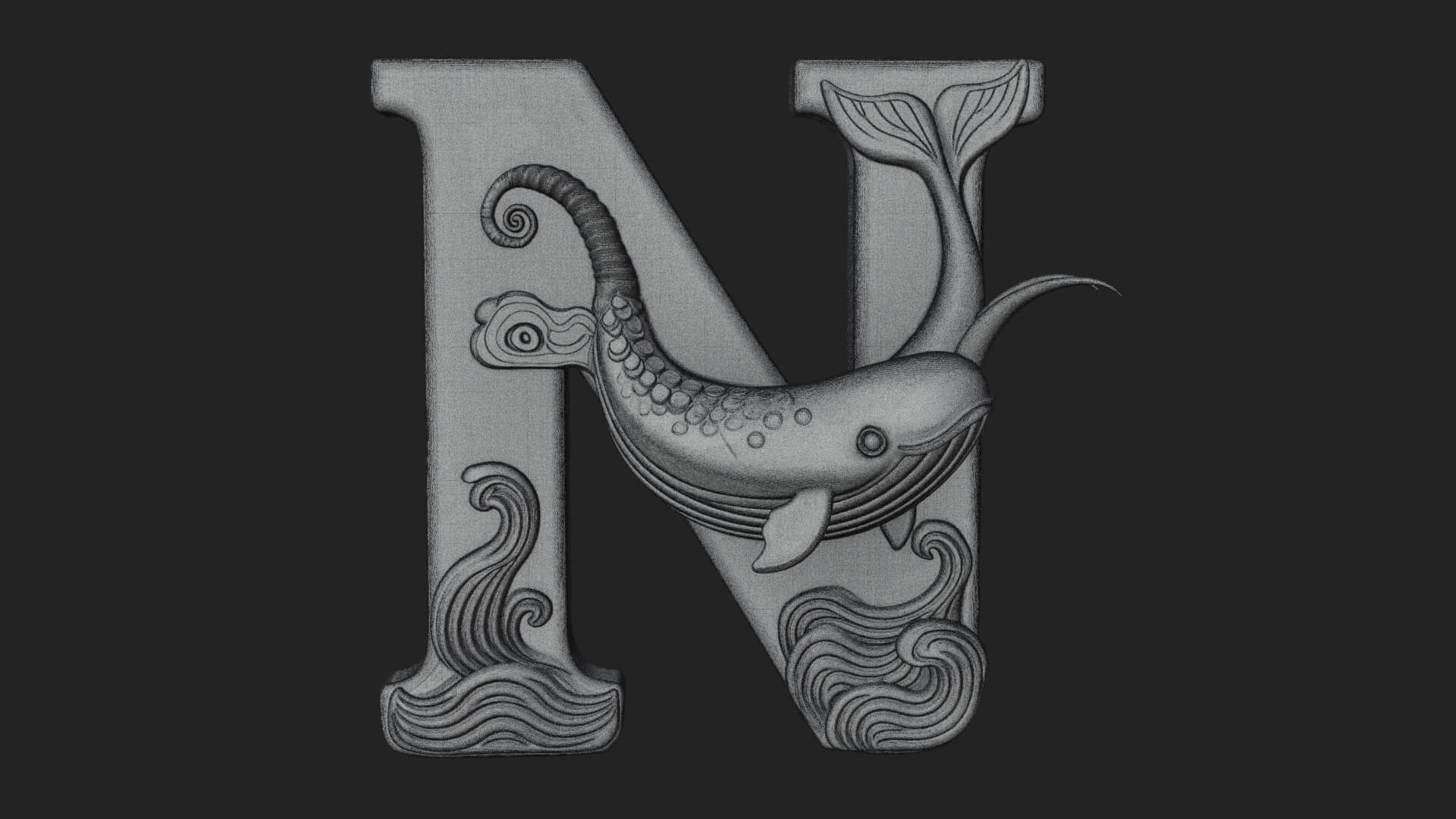 Narwhal Letter N Statue Design 4 3D Print Model 3D Model