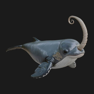 Narwhal Whale Statue Design 2 3D Print Model