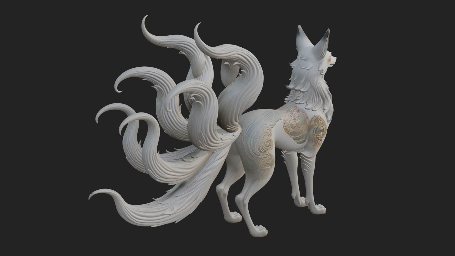 Nine-Tailed Fox Statue Design 1 3D Print Model 3D Model