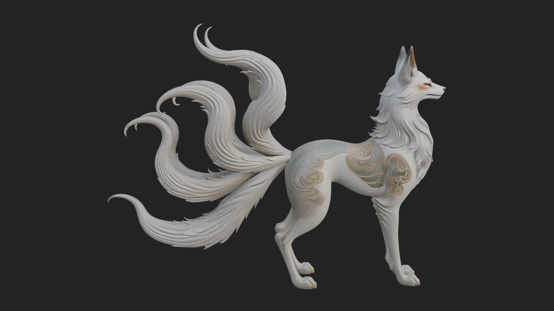 Nine-Tailed Fox Statue Design 1 3D Print Model 3D Model