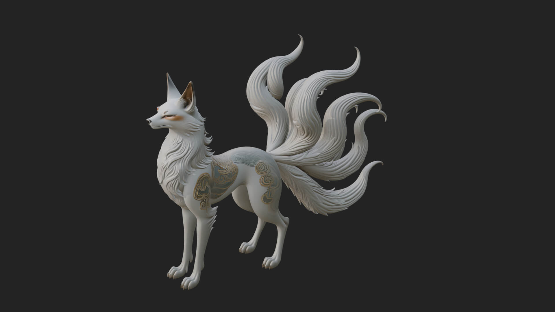Nine-Tailed Fox Statue Design 1 3D Print Model 3D Model