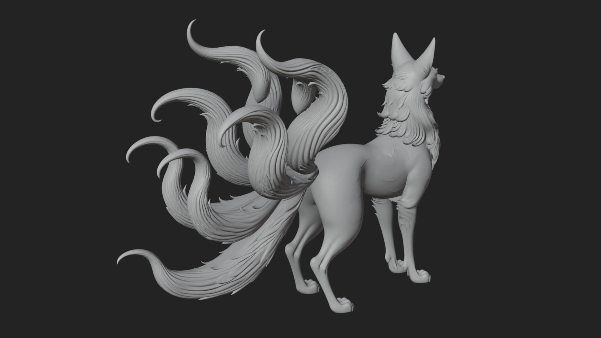 Nine-Tailed Fox Statue Design 1 3D Print Model 3D Model