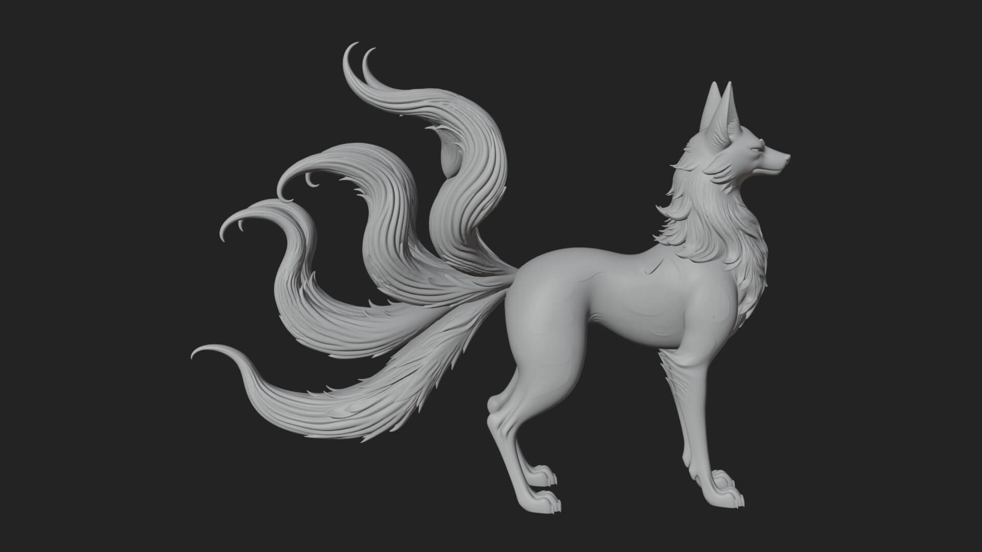 Nine-Tailed Fox Statue Design 1 3D Print Model 3D Model