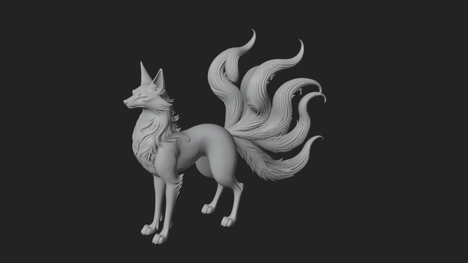 Nine-Tailed Fox Statue Design 1 3D Print Model 3D Model