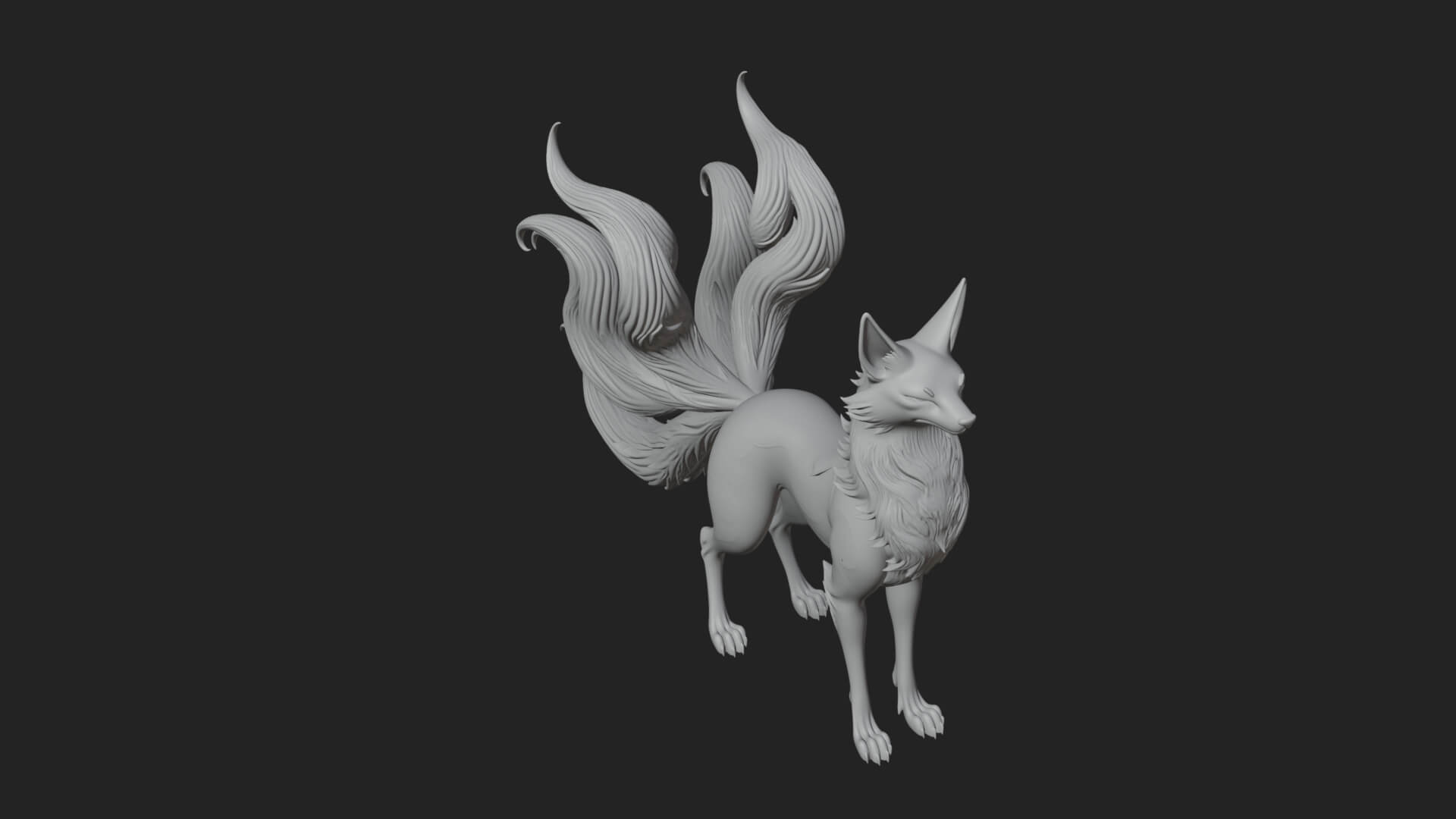 Nine-Tailed Fox Statue Design 1 3D Print Model 3D Model