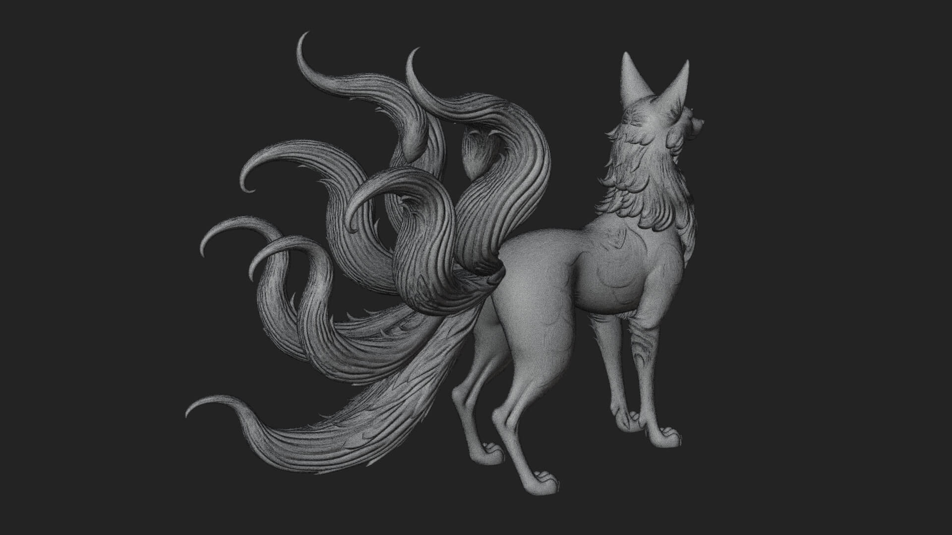 Nine-Tailed Fox Statue Design 1 3D Print Model 3D Model
