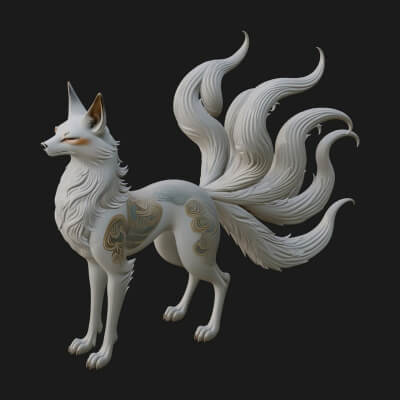 Nine-Tailed Fox Statue Design 1 3D Print Model