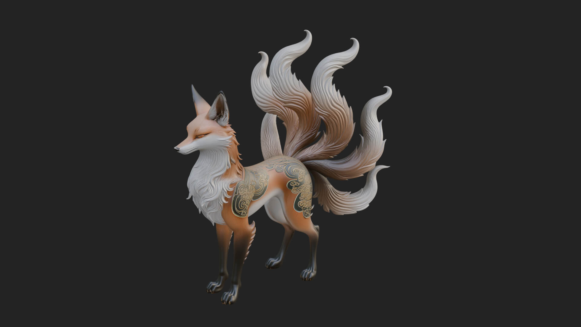 Nine-Tailed Fox Statue Design 2 3D Print Model 3D Model