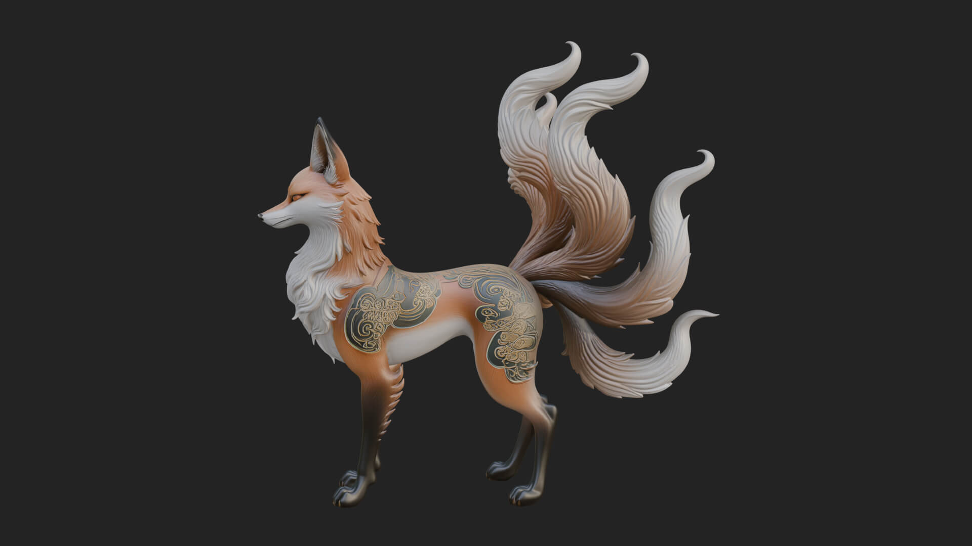 Nine-Tailed Fox Statue Design 2 3D Print Model 3D Model